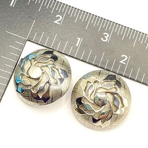 Vintage Clip On Earrings Textured Silver Tone Dome Shape Granny Core